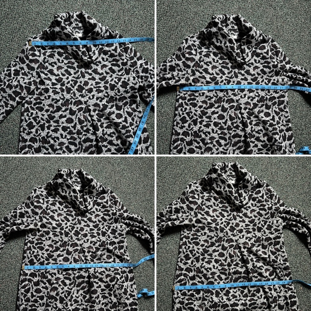 TYLER BOE Leopard Print Knit Cowl Neck Turtleneck Mini Midi Shift Sweater Dress - Picture 15 of 16